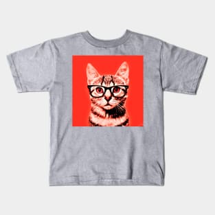 Pop Art Geek Cat in Red Background - Print / Home Decor / Wall Art / Poster / Gift / Birthday / Cat Lover Gift / Animal print Canvas Print Kids T-Shirt